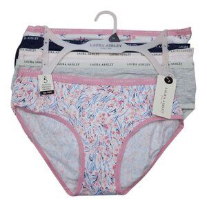 Laura Ashley Womens 5-Pack Cotton Spandex Panties M Tag-Free Floral Solid Prints